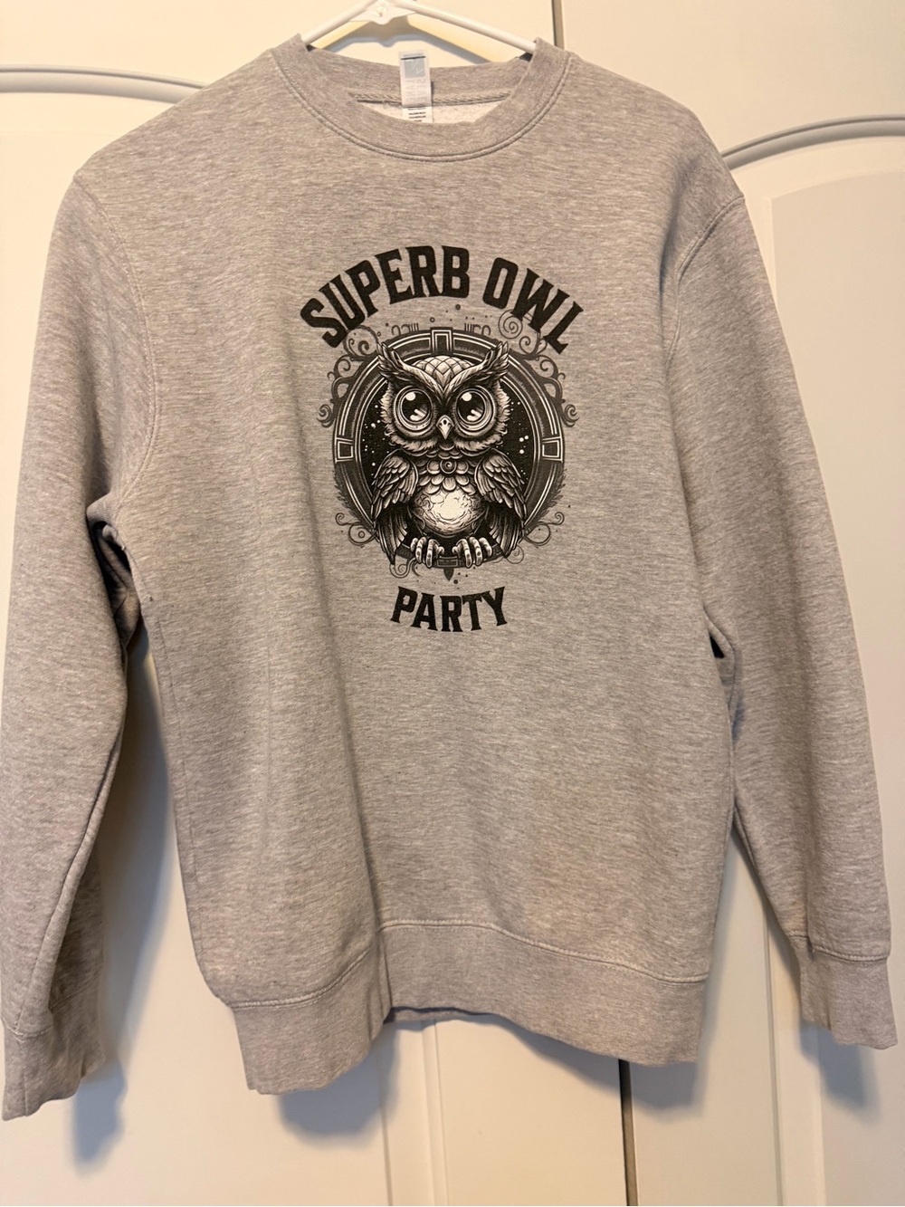 Grey 'Superb Owl Party' Graphic Crewneck Sweatshirt